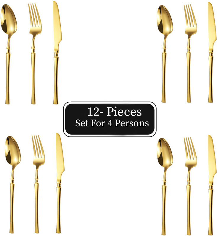 BONZEAL Mirror Finish 410 Stainless Steel Designer Golden Cutlery Set For 1 Person Stainless Steel Cutlery Set(Pack of 3)