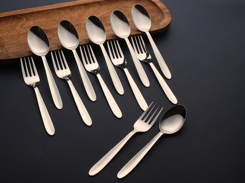 GALOOF Stainless Steel Table Spoons and Forks Set, 6 pc each, Pack of 12, Cutlery Set Stainless Steel Cutlery Set(Pack of 12)