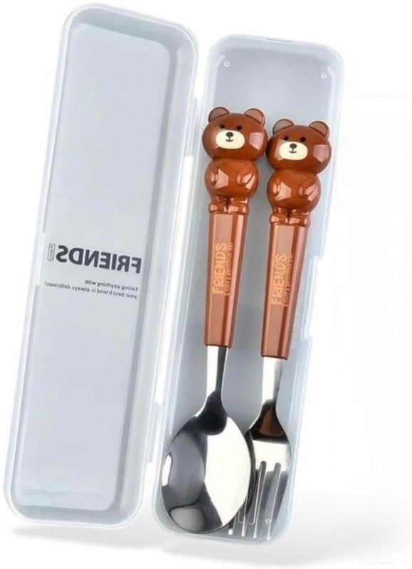 Radhya Accessories Bear Animal Theme 304 Stainless Steel Spoon Fork Set with Travel Case for Kids Stainless Steel Cutlery Set(Pack of 2)