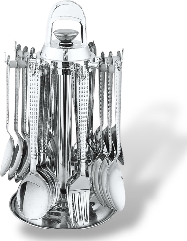 Artha S.S. Hammer Design Cutlery Set -6 Spoons, Forks, Dessert Spoons, and Stand Stainless Steel Cutlery Set(Pack of 25)