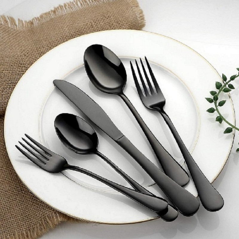 VONITY Spoons Fork Dining table Premium Black Ceramic Design Dinner Spoon Cutlery Set Stainless Steel Cutlery Set(Pack of 5)