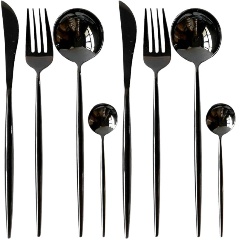 MANISHAWARE The Perfect Mix of Modern & Practical | Polished Black Silverware | Design E Stainless Steel Cutlery Set(Pack of 8)