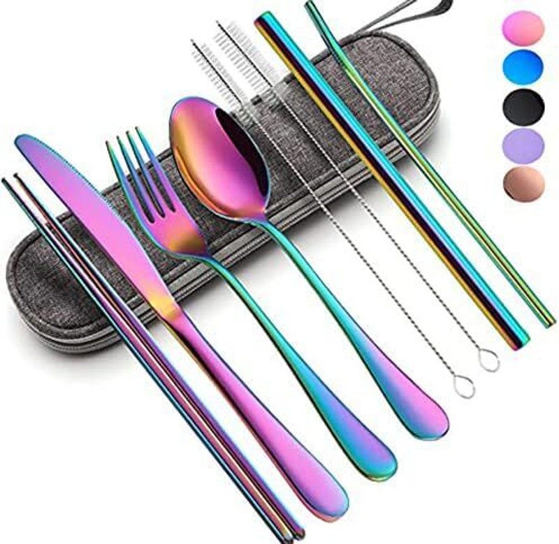 HR SOPPY Stainless Steel Rainbow Utensil Set, Cutlery Set with Spoon Stainless Steel Cutlery Set(Pack of 9)