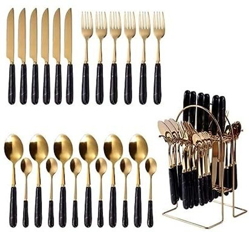 Merish Spoon Fork & Knife Set Cutlery Set with Stand Stainless Steel Cutlery Set(Pack of 24)