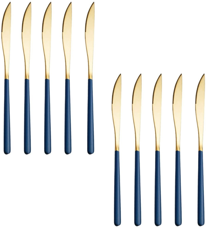 Spatlus Enterprise LLP Mirror Polished Dinner Knife For Home Hotel Restaurant, Dishwasher Safe (Blue) Stainless Steel Cutlery Set(Pack of 10)