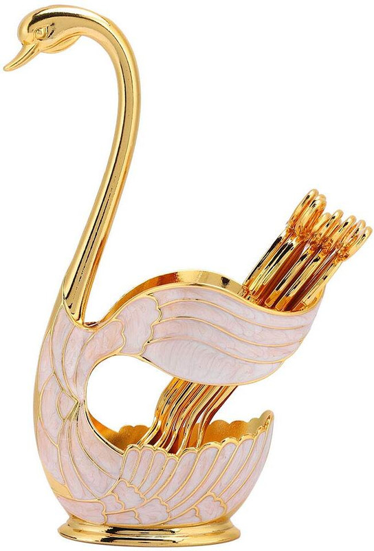 G K Exclusive Swan Base Holder Spoon Organizer with 6pcs Coffee Dessert Fruit Icecream Spoon Stainless Steel Cutlery Set(Pack of 1)