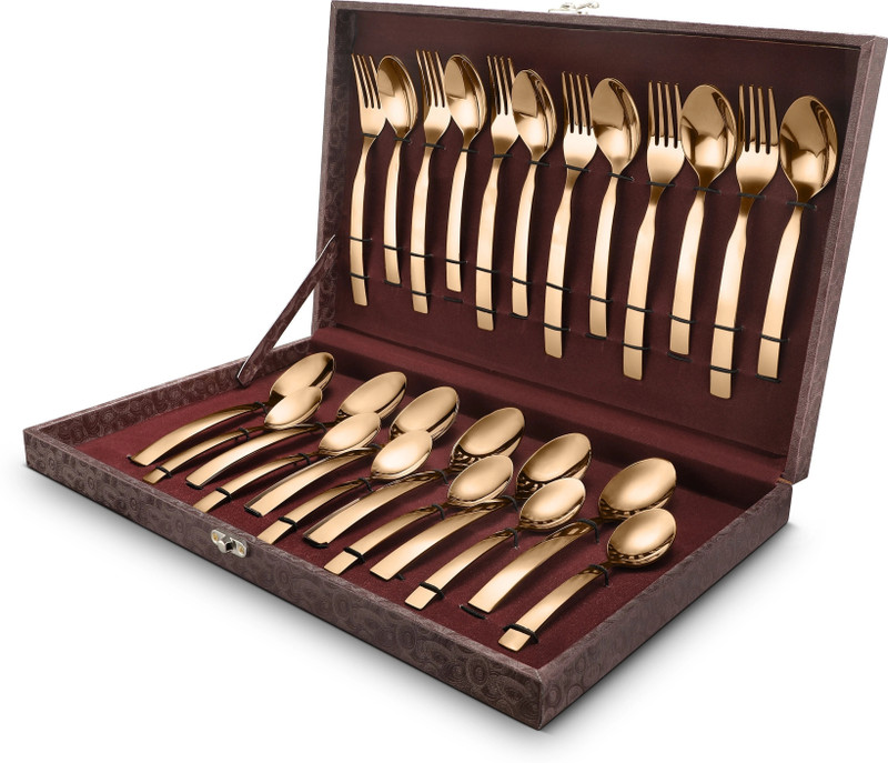 FnS Allie Cutlery Set with Leatherite Box-6 Spoon, 6 Forks, 6 Teaspoon, 6 Baby Spoon Stainless Steel Cutlery Set(Pack of 24)