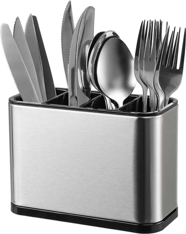 HEERMEX Steel Kitchen Countertop Holder for Spoons, Forks, Butterknife, Knife, Spatula Stainless Steel, Plastic Cutlery Set(Pack of 1)
