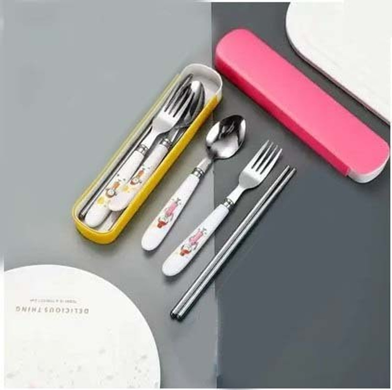 mahira Cutlery Set – 4 Pcs Spoon, Fork, Chopsticks with Case | Set of 1 Stainless Steel, Plastic Cutlery Set(Pack of 1)