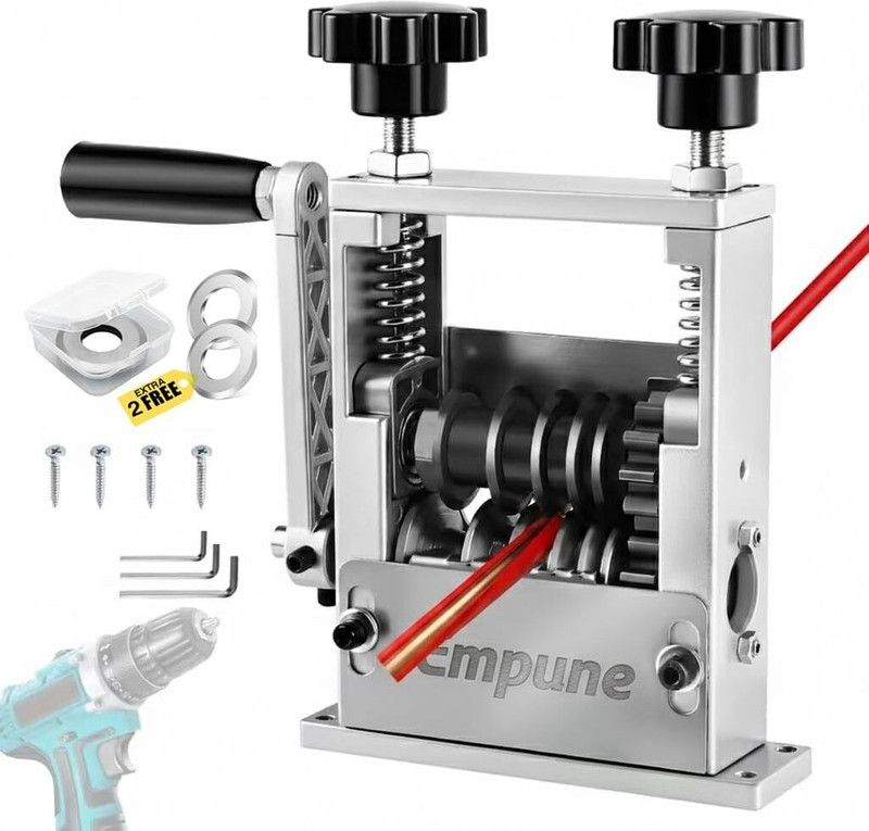 Herrlich Homes 1-17mm Cable Stripping Tool 6-in-1 Manual Wire Stripper Machine with Hand Crank & Drill-Operated Auto Mode Wire Cutter