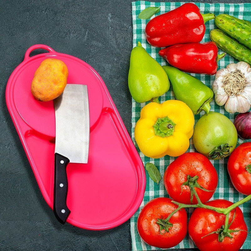DeoDap Plastic Chopping Tray Cutting tray for Kitchen Plastic Cutting Board(Blue, Red Pack of 1 Dishwasher Safe)