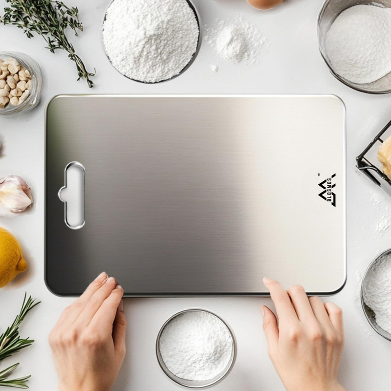 BLOSMOS Stainless Steel Double Sided Chopping Cutting Board Vegetable & Fruit Cutter Stainless Steel Cutting Board(Steel Pack of 1 Dishwasher Safe)