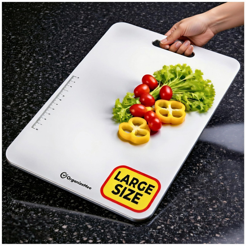 organizemee -O-LARGE HOLE steel 36CM X 25CM-- Stainless Steel Cutting Board(Silver Pack of 1)