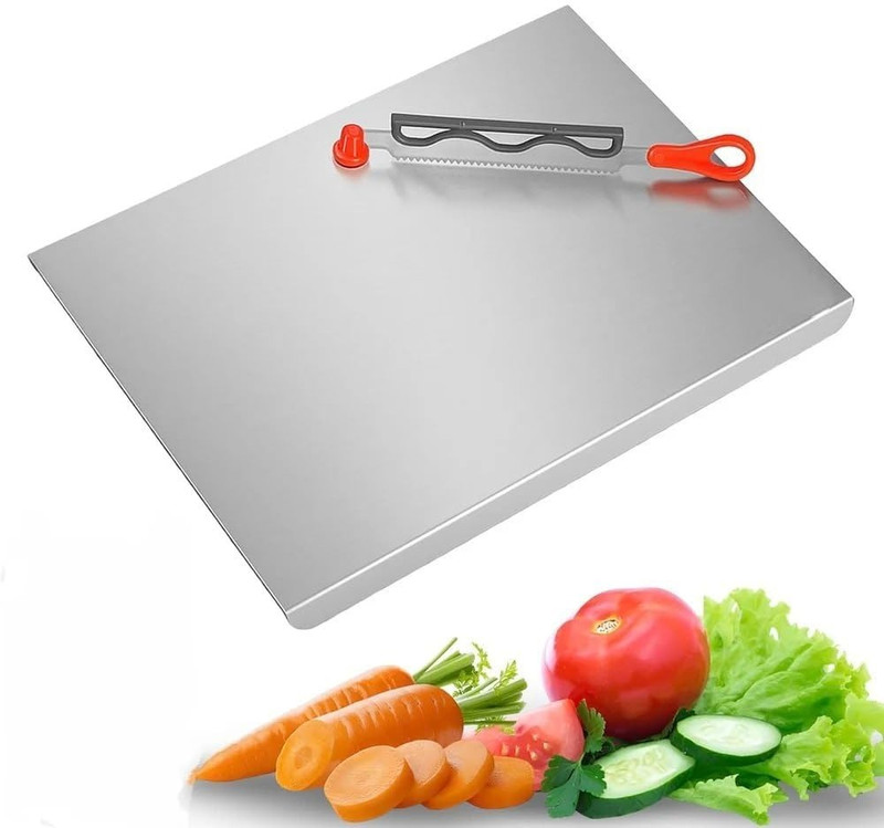 Cookvita Professional 2-in-1 Stainless Steel Cutting Board with Built-in Vegetable Slicer Stainless Steel Cutting Board(Silver Pack of 1 Dishwasher Safe)