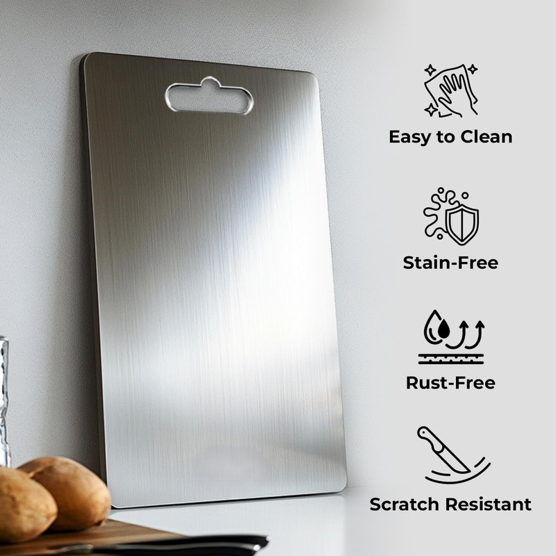 Redsky Stainless Steel Chopping Board Dual-Sided Vegetables , Fruits Kitchen Chopper Stainless Steel Cutting Board(Steel Pack of 1 Dishwasher Safe)