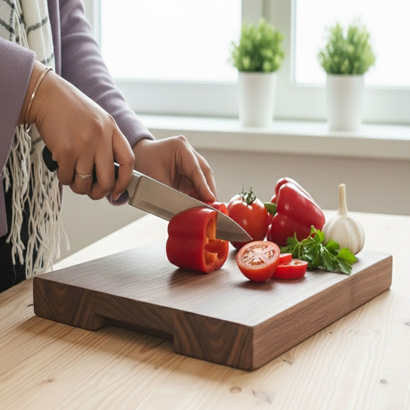 OnlineCraft Wooden Home & kitchen vegetable& fruit cutting shopping board Wooden Cutting Board(Brown Pack of 1 Dishwasher Safe)