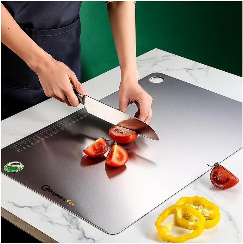 organizemee Antislip 45CM x 31CM O-EXTRA LARGE HOLE Stainless Steel Cutting Board(Silver Pack of 1)