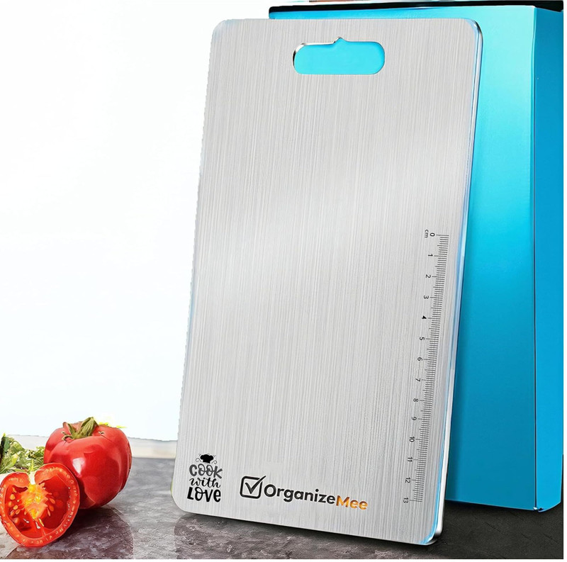 organizemee -MEDIUM-PLATFORM-42X32CM-SKARBRADA-ISK-- Stainless Steel Cutting Board(Silver Pack of 1)