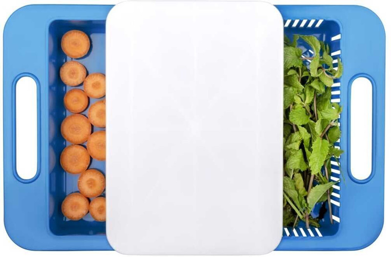KesavStore 3 in 1 Chopping Board with Tray and Strainer Plastic Cutting Board(Multicolor Pack of 1 Dishwasher Safe)
