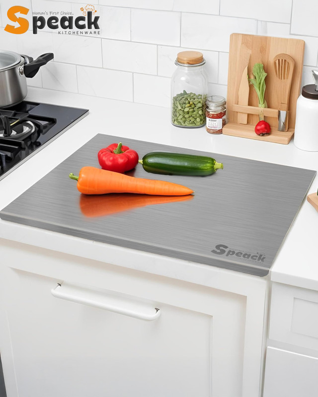 SPEACK Medium Countertop Chopping for Kitchen, Fruit and Vegetable Stainless Steel Cutting Board(Silver Pack of 1 Dishwasher Safe)