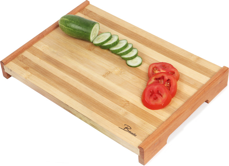 Bmado Innovative Curved Portion for Collecting Vegetables Wooden Cutting Board(Brown Pack of 1)