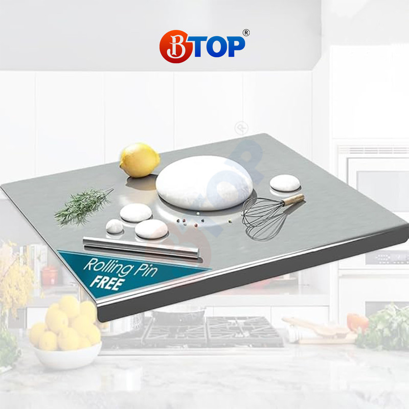Btop Stainless Steel Chopping Board With Rolling Pin, Worktop Platform, Counter Top Stainless Steel Cutting Board(Steel, Silver Pack of 1 Dishwasher Safe)