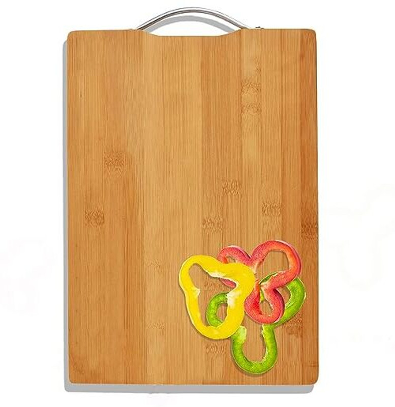 whinsy Stainless Steel Handle, Vegetable Chopping Board for Kitchen Wooden Cutting Board(Brown Pack of 1 Dishwasher Safe)
