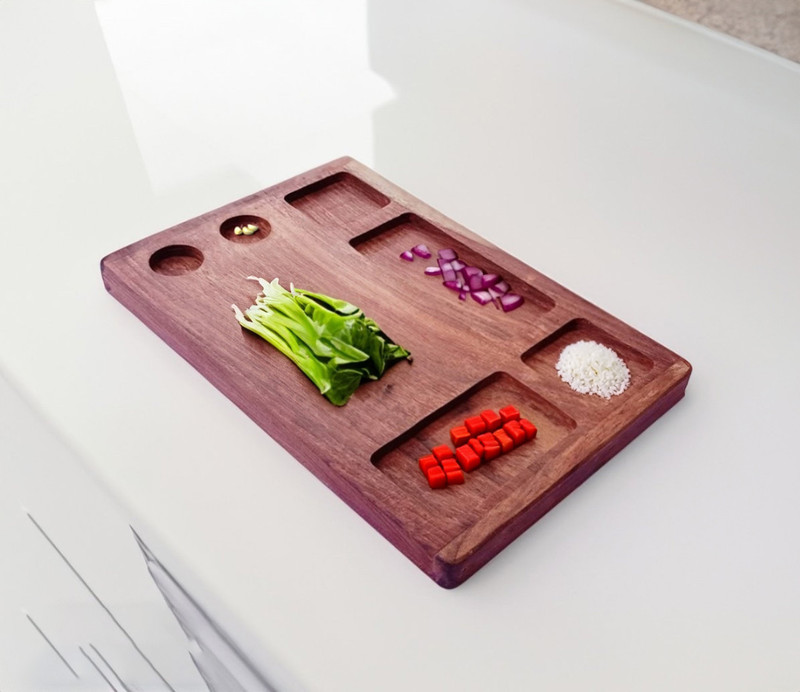 Hutson Sheesham Wood Organizer Cutting Board With 6 Compartments (33cm x 23cm) Wooden Cutting Board(Brown Pack of 1 Dishwasher Safe)