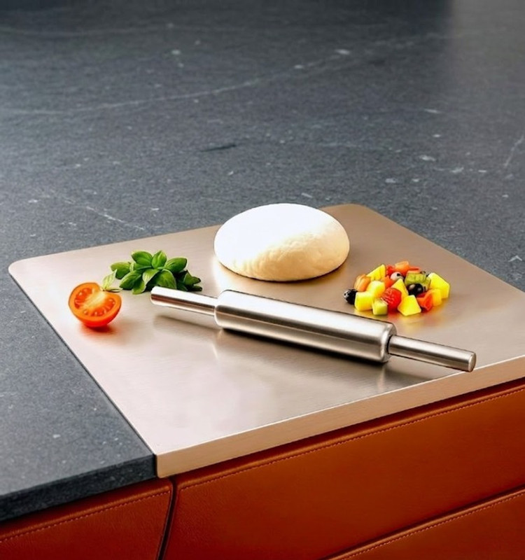 Radhe Mart Stainless Steel Rolling Board with Belan for Chapati & Dough(35x31) Stainless Steel Cutting Board(Silver Pack of 1)