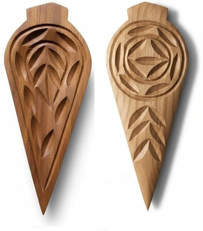 kypmake Wooden Thekua Sacha Set of 2, Handcrafted Cookie Mold with Traditiona Kitchen Tool Set(Food Clips)