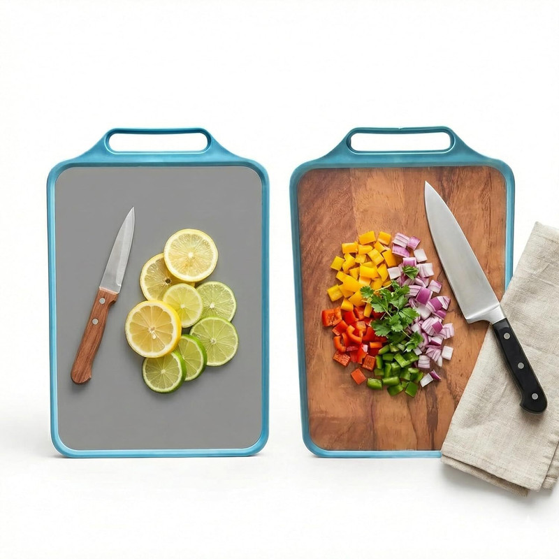SRELEVEN Dual Side Stainless Steel Chopping Board Stainless Steel, Plastic, Wooden Cutting Board(Multicolor Pack of 1 Dishwasher Safe)
