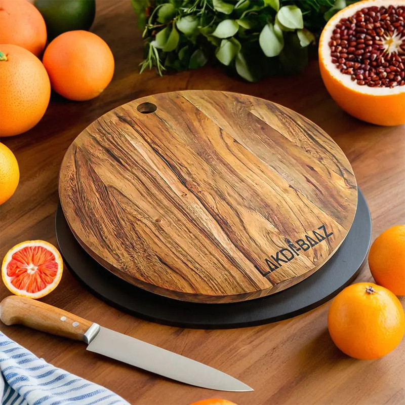 Lakdi Baaz Wooden Cutting Board Round made from Acacia-Kikar Wood Wooden Chopping Board Wooden Cutting Board(Brown Pack of 1)