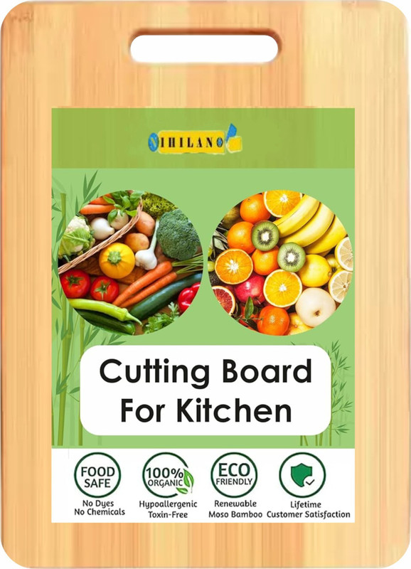 NIHILANO Large Natural Bamboo Wood Chopping Bamboo Cutting Board(Pack of 1 Dishwasher Safe)