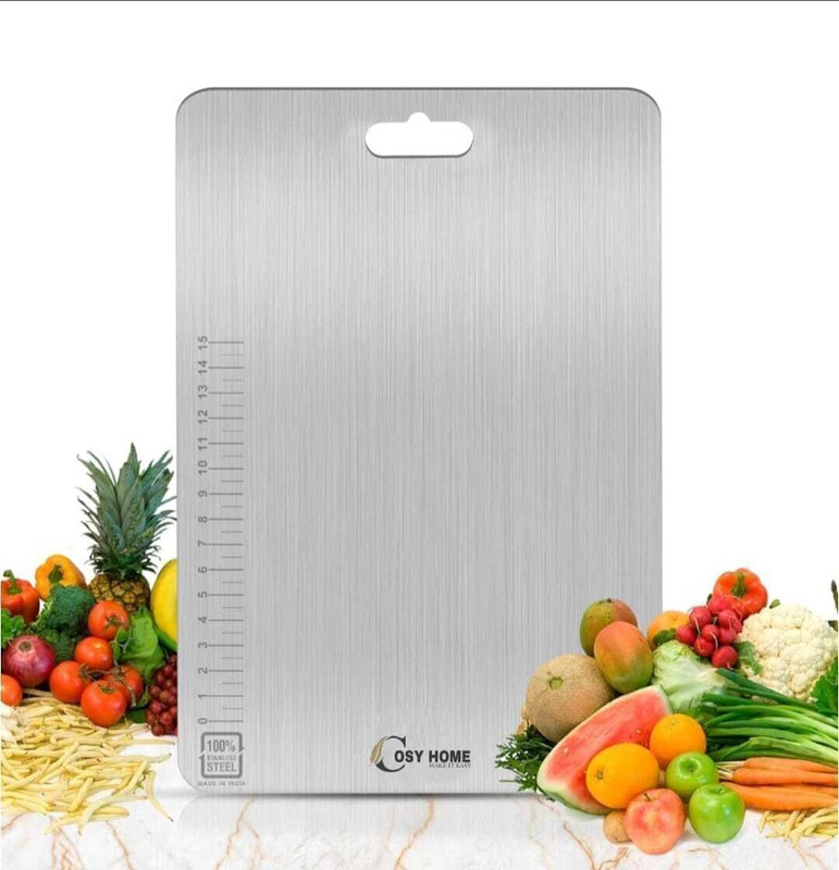 Cosy Home Make It Easy Double Sided Chopping Cutting Board Stainless Steel Cutting Board Stainless Steel Cutting Board(Silver Pack of 1 Dishwasher Safe)