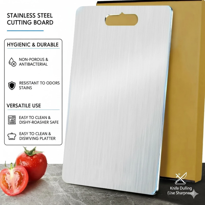 believe Hygienic Stainless Steel Chopping Board |31 CM X 21 CM Stainless Steel Cutting Board(Silver Dishwasher Safe)