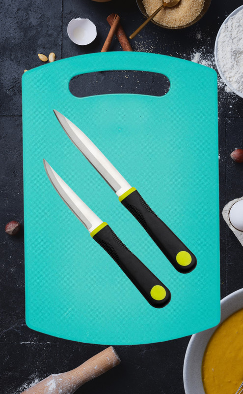 OMORTEX Chopping Board and Two Sharp Kitchen Knife Combo Plastic Cutting Board(Multicolor Pack of 3 Dishwasher Safe)