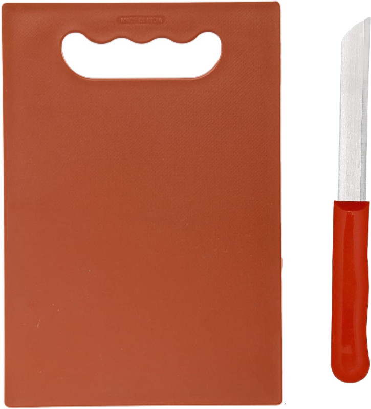 kali Chopping Board With 3 Piece Knife Set Stainless Steel Wooden Cutting Board(Brown Pack of 1 Dishwasher Safe)
