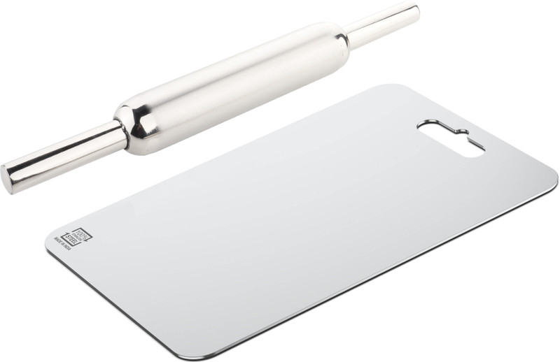 METSTIK Chopping Cutting Pad With Rolling Pin For Kitchen 41 X 31 Cm Stainless Steel Cutting Board(Silver Pack of 2 Dishwasher Safe)