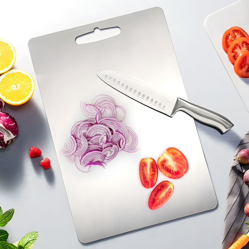 Panca Chopping Board For Cutting Slicing of Fruits Vegetables & Dough Board, Medium Stainless Steel Cutting Board(Silver Pack of 1 Dishwasher Safe)