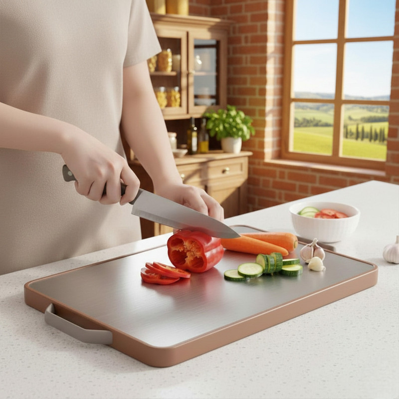 Herrlich Homes Double Sided Chopping Board for Kitchen | Premium & Durable |38 x 28 cm | Stainless Steel Cutting Board(Silver Pack of 1 Dishwasher Safe)