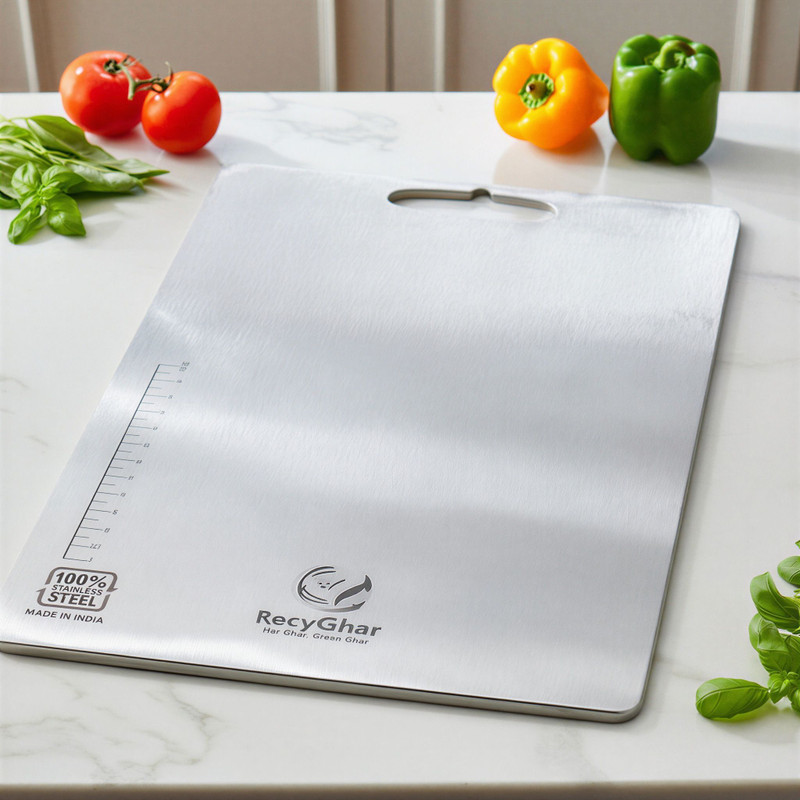 MKAY INOX 100% Stainless Steel Premium Vegetable Cutting Board | Made in India Stainless Steel Cutting Board(Silver Pack of 1 Dishwasher Safe)