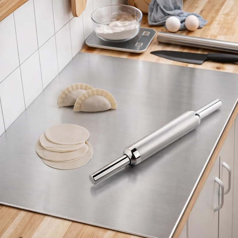 AMAR IMPEX SS CUTTING BOARD WITH SS ROLLING PIN Rolling Pin & Board(Silver, Pack of 1)