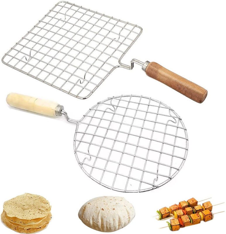 buybuddy Roaster Round & Square Roaster Roti Griller Stainless Steel Cutting Board(Steel Pack of 2)