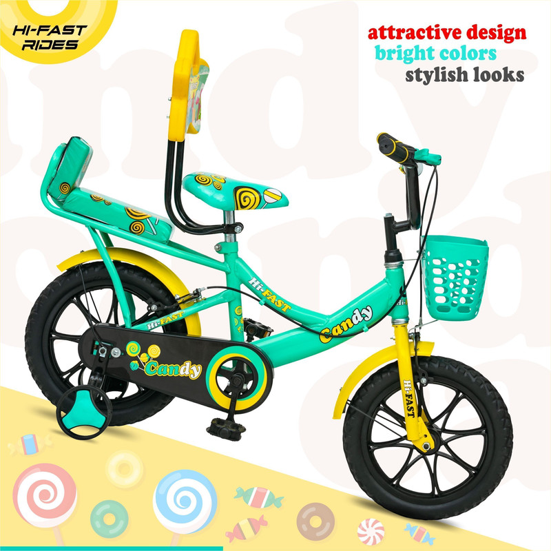 Hi-Fast Candy Unisex Kids Cycle For Age 2 To 5 Years With Back Seat || 95% Assembled || 14 T (inch) Road Cycle(Single Speed, Green, Rigid)