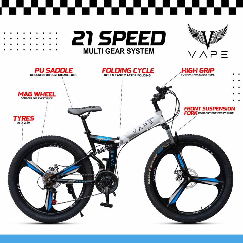 GOAL FOLDING CYCLE || 21 SPEED || MAGWHEEL || SUSPENSION FORK 26 T (inch) Folding Bikes/Folding Cycle(21 Gear, Multicolor, Only Front Suspension)
