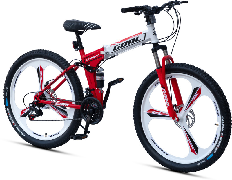 GOAL FOLDING BICYCLE WITH GEAR | 21 SPEED | STYLISH MAGWHEELS | 26X2.40 BRANDED TYRES 26 T (inch) Folding Bikes/Folding Cycle(21 Gear, White, Dual Suspension)