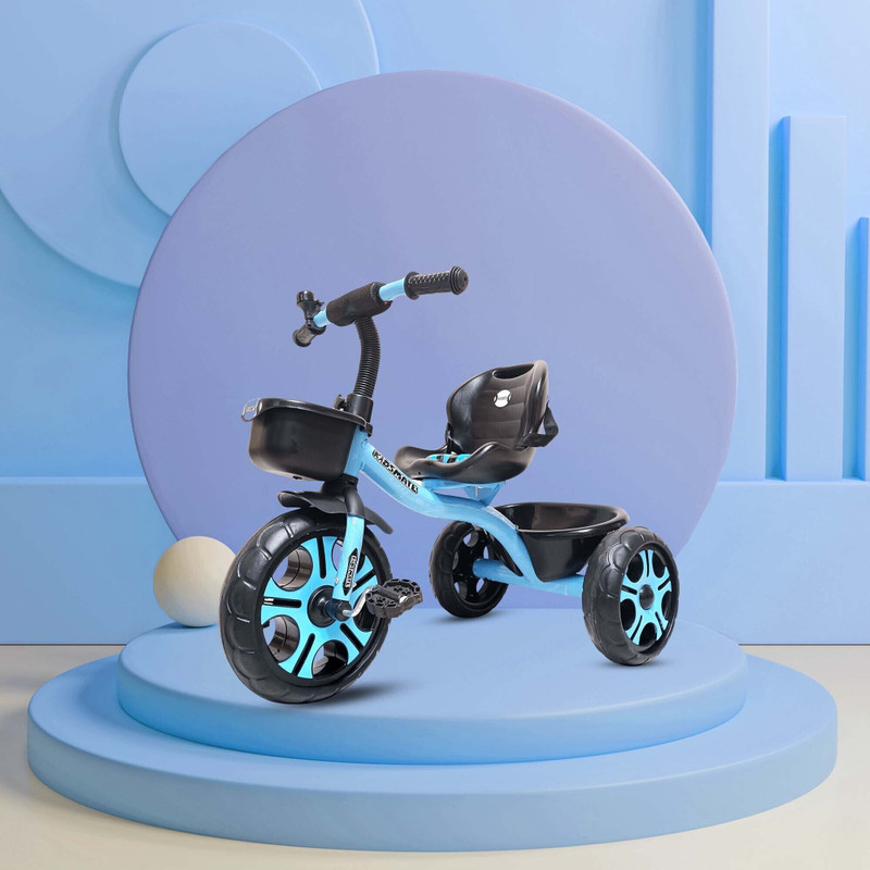 Kidsmate Ninja 2.0 Plug N Play Tricycle Durable with Storage Basket, Safe & Secure, 10 T (inch) Road Cycle(Single Speed, Blue, Rigid)