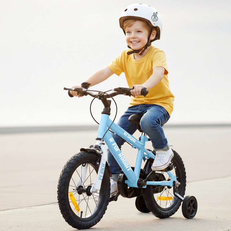 R for Rabbit Vroom Bicycle for Kids 14'' for 3-5 Years | Training Wheels| 90% Installed 10 T (inch) Road Cycle(Single Speed, Blue, Front Rigid & Rear Suspension)