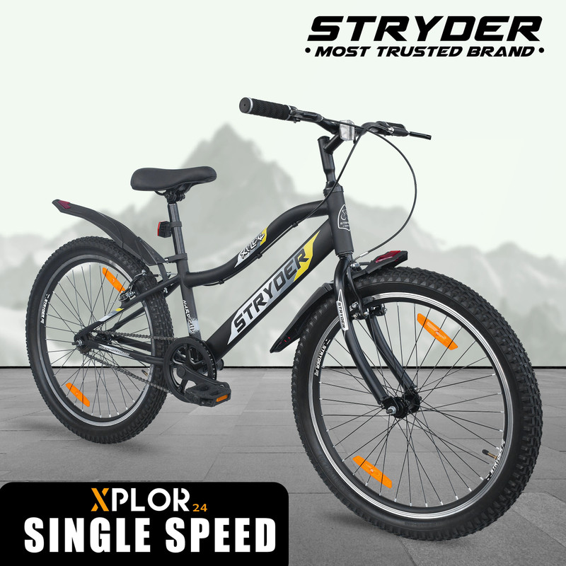STRYDER Xplor 24" Mountain Bike | Single Speed Bicycle | Ideal for 9-14 Years - 24 T (inch) BMX Cycle(Single Speed, Black, Grey, Rigid)