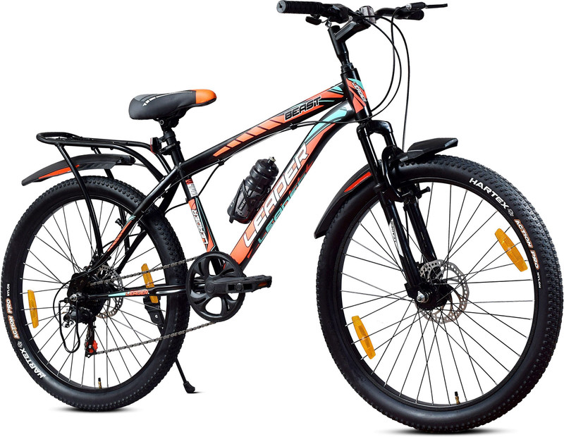 LEADER Beast 24T IBC Premium Cycle for Kids with inbuilt Carrier, Dual Disc Brakes, 24 T (inch) Mountain Cycle(7 Gear, Black, Rigid)